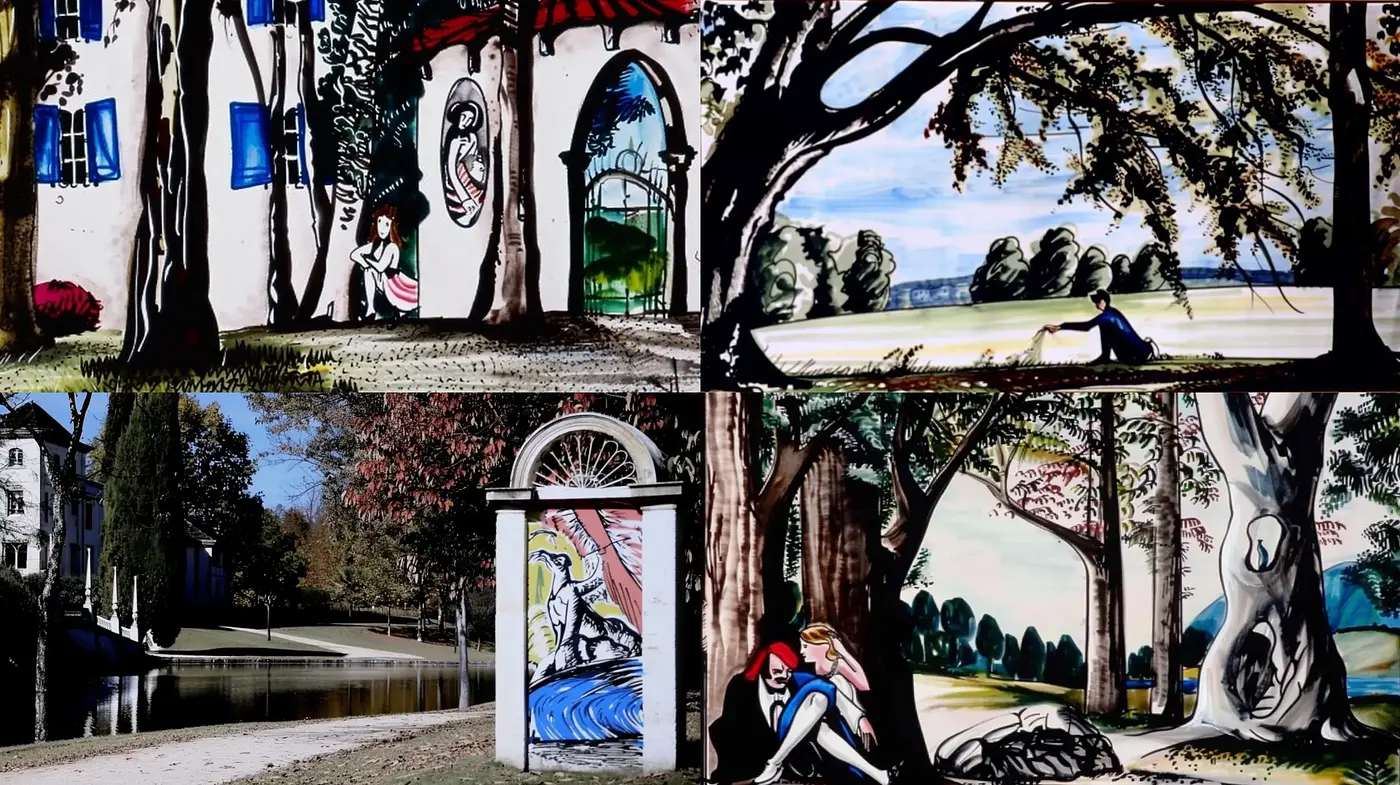 Contemporary Pastoral Scenes with Expressive Linear Contours - Midjourney sref style
