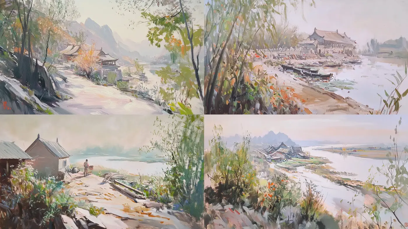 Serene Waterfront Elegance in Pastel Hues - Midjourney sref style