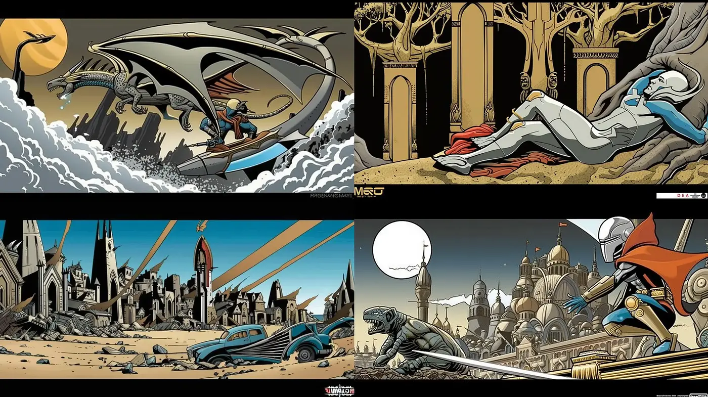 Futuristic Retro Comic Illustration Fusion - Midjourney sref style
