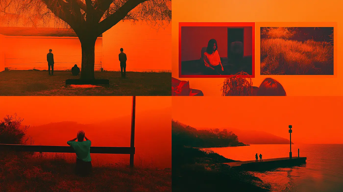 Crimson Silhouette Storyscapes: Explorations in Monochromatic Surreality - Midjourney sref style
