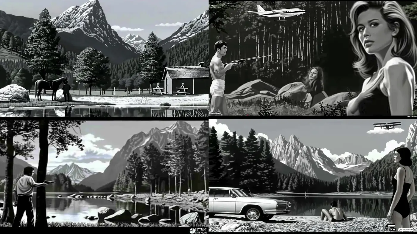Monochrome Nostalgia: A Homage to Mid-Century Cinematography and Illustration - Midjourney sref style