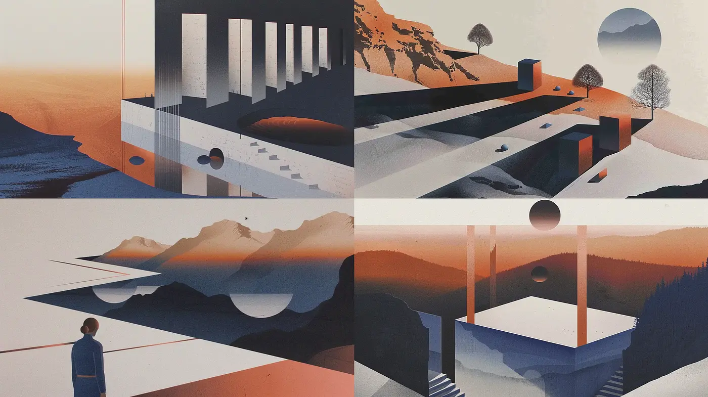 Tranquil Dawn: A Serene Blending of Geometric and Natural Forms - Midjourney sref style
