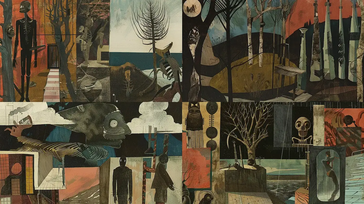 Surrealistic and hauntingly abstract visual composition - Midjourney sref style