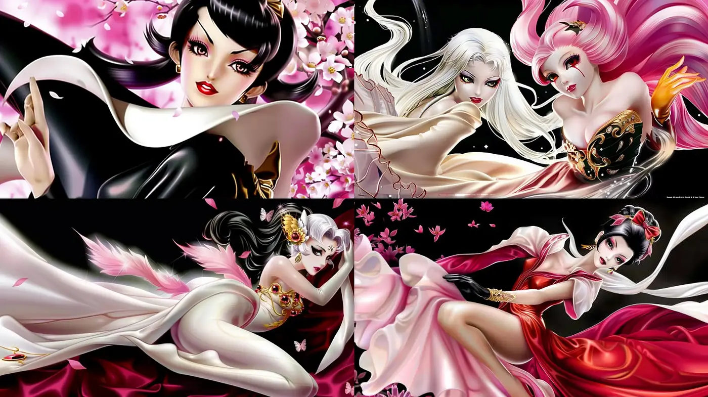 Ethereal Elegance in a Dance of Florals and Silk - Midjourney sref style