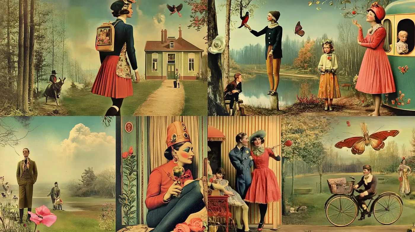 Whimsical Nostalgia in Surreal Pastoral Landscapes - Midjourney sref style
