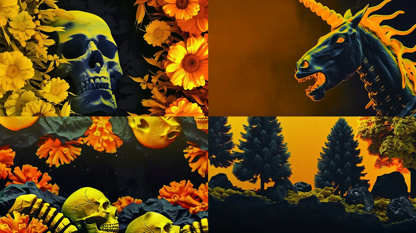 Surreal Midnight Garden in Fiery Tones - Midjourney sref style