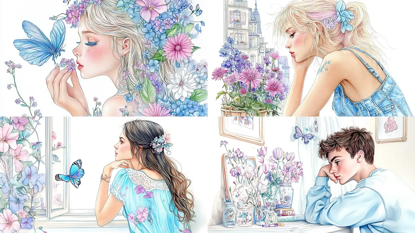 Ethereal Watercolor Dreams in Pastel Hues - Midjourney sref style
