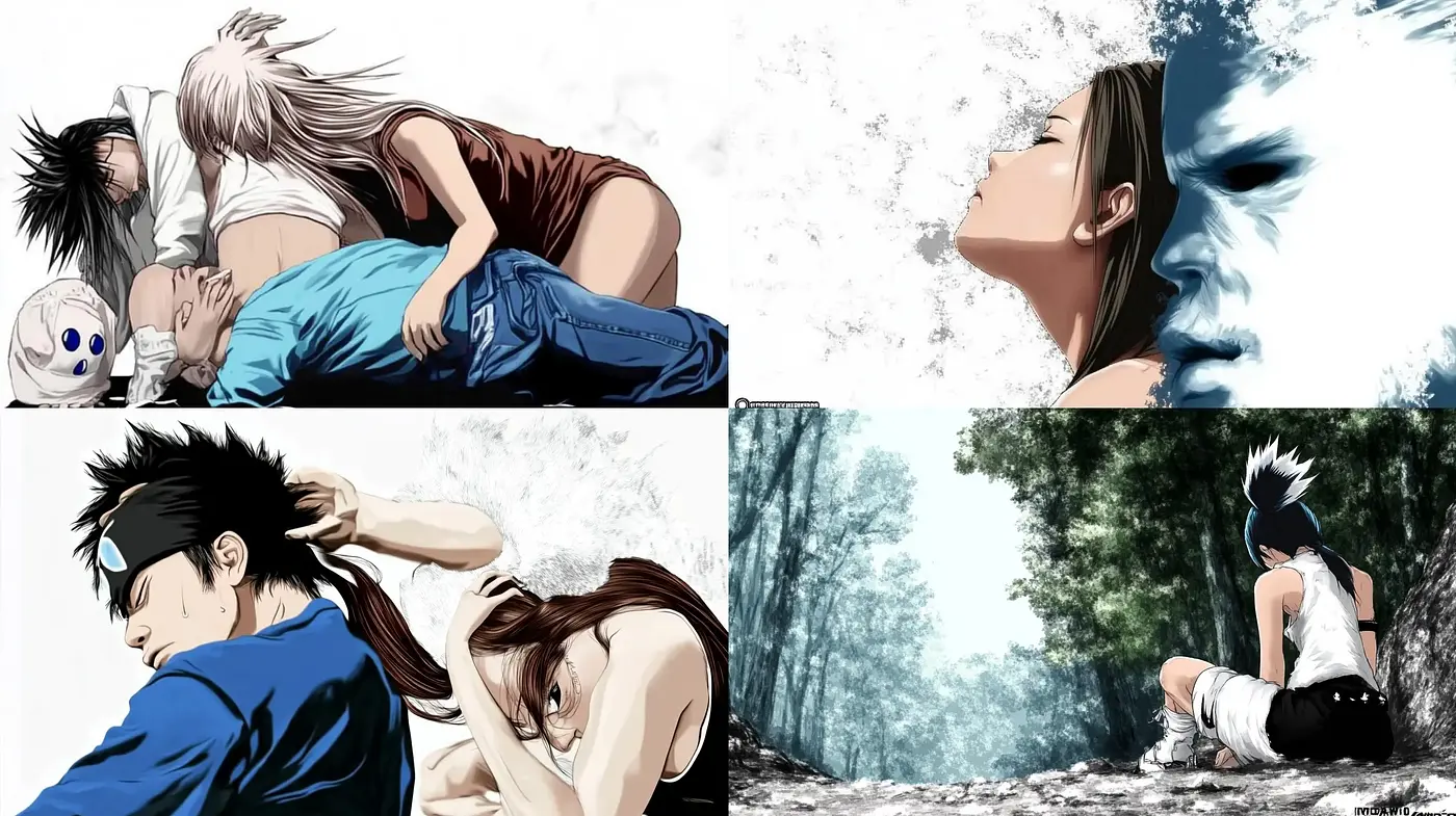 Dramatic Anime-Inspired Visuals with Emotive Expressions and Dynamic Posing - Midjourney sref style
