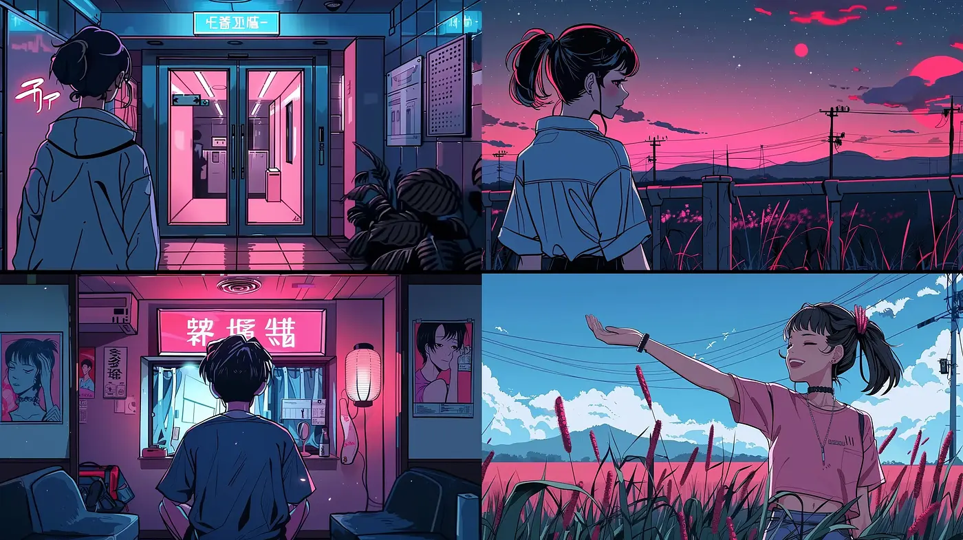 Twilight Serenity in Stylized Anime: A Study of Consistent Color and Mood Across Varied Scenes - Midjourney sref style