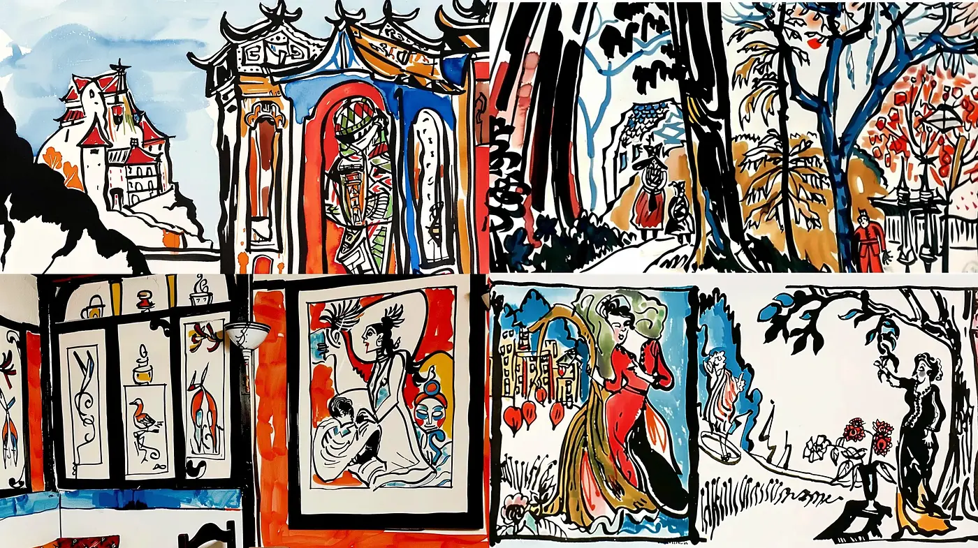 Eclectic Ink-Wash Fusion with a European Artistic Connotation - Midjourney sref style
