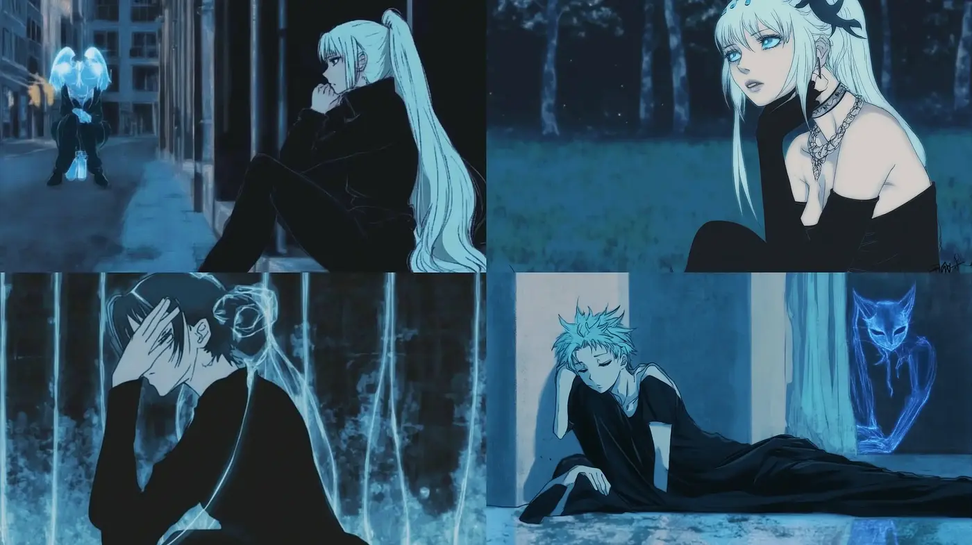 Ethereal Nocturnal Elegance: A Study in Monochromatic Anime Aesthetics - Midjourney sref style