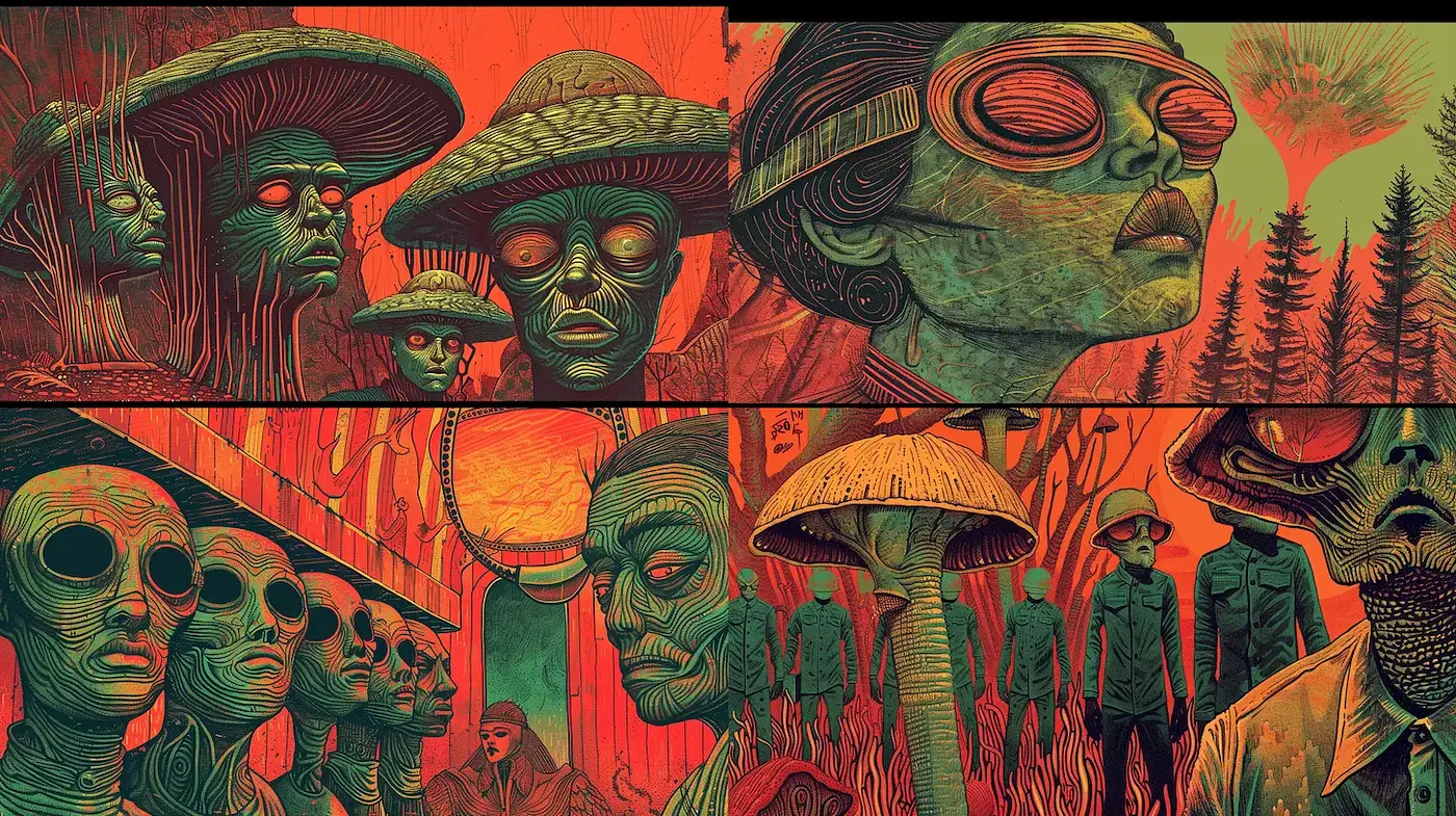 Surreal and Eccentric Alien Landscapes with Bold Colors - Midjourney sref style