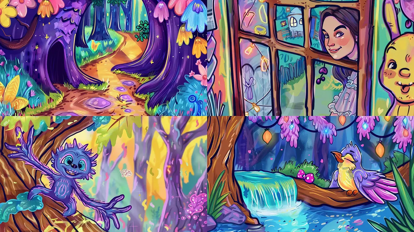 Whimsical Enchanted Forest Storybook Illustration - Midjourney sref style
