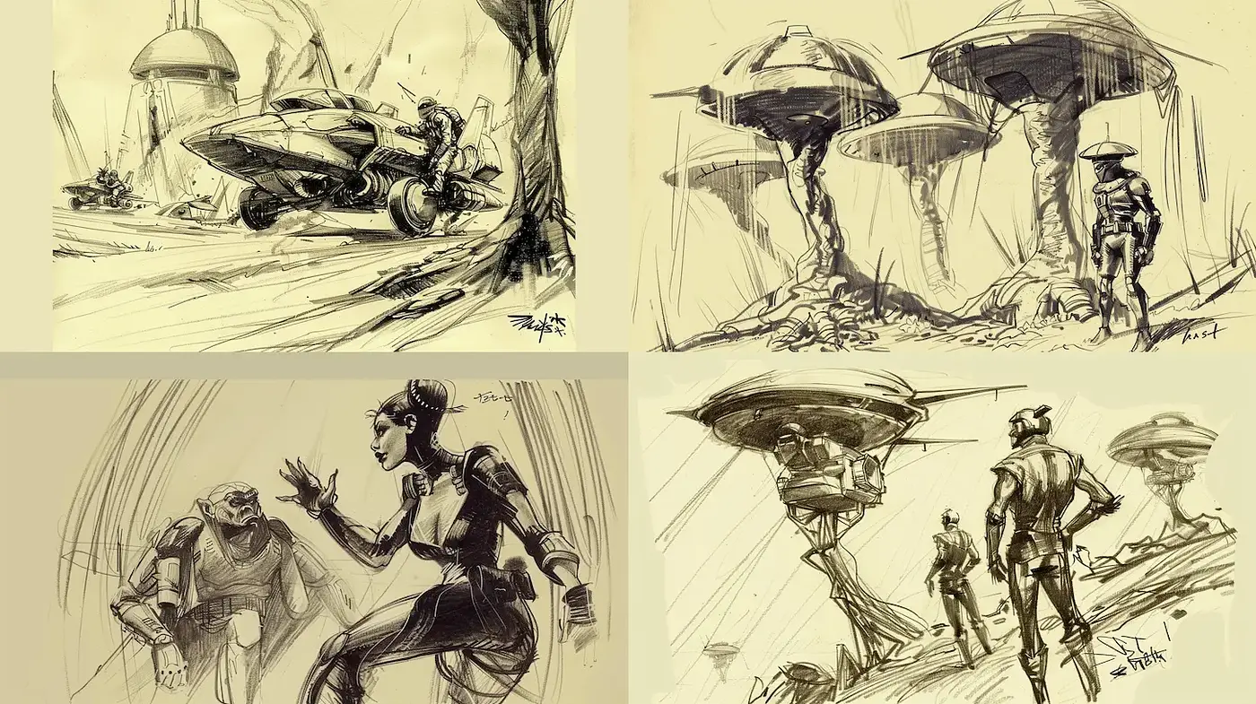 Futuristic Concept Art with a Retro Aesthetic and Cinematic Influence - Midjourney sref style