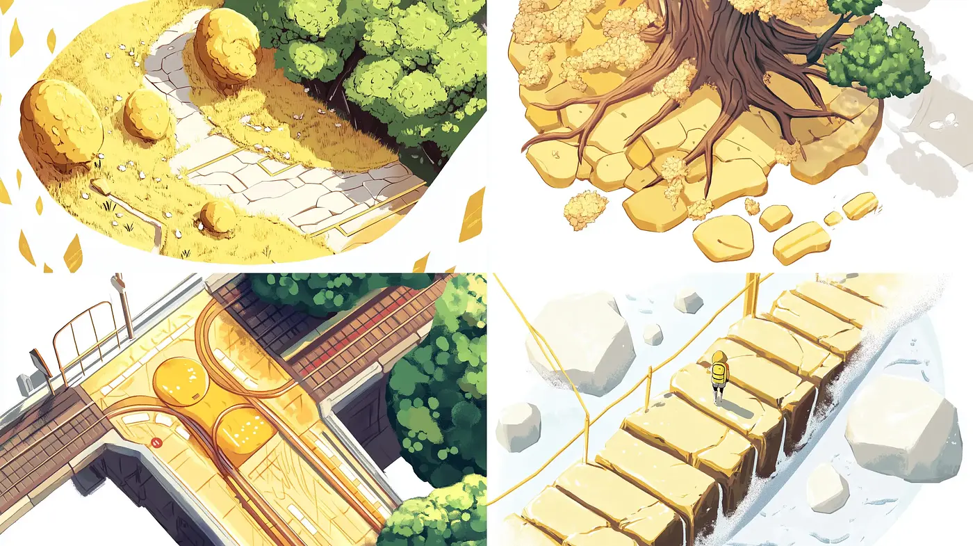 Sunlit Serenity in Stylized Nature: A Warm and Whimsical Artistic Expression - Midjourney sref style