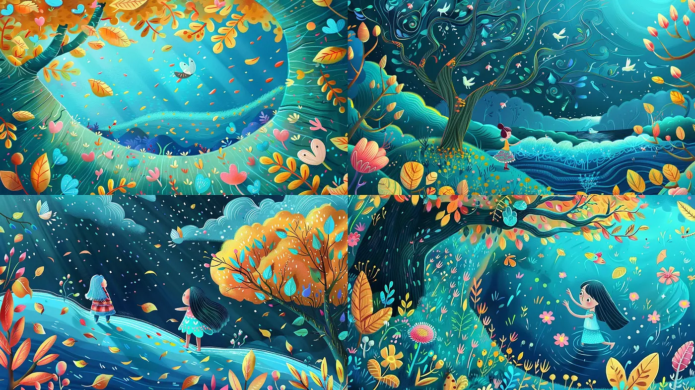 Enchanted Whimsical Fantasia: A Fusion of Vivid Colors and Dreamlike Imagery - Midjourney sref style