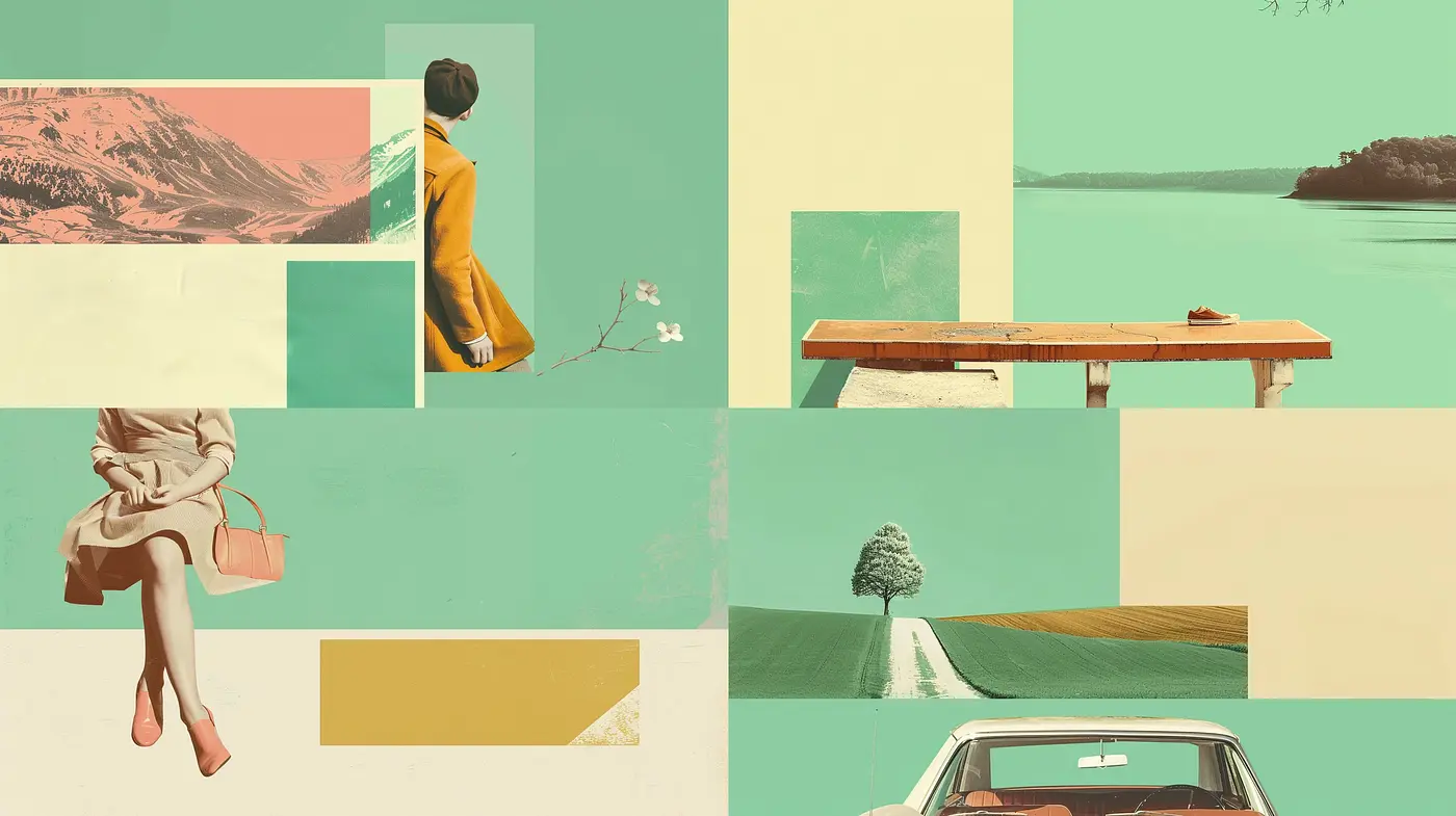 Harmonious Pastel Collage Aesthetic with a Vintage Retro Vibe - Midjourney sref style