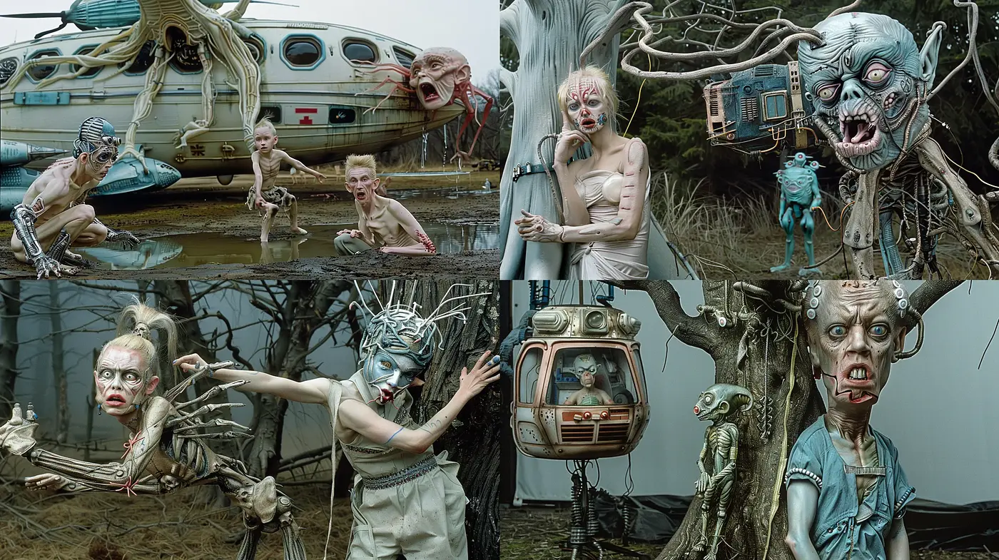 Surrealistic Biomechanical Tapestry in a Post-Apocalyptic Setting - Midjourney sref style