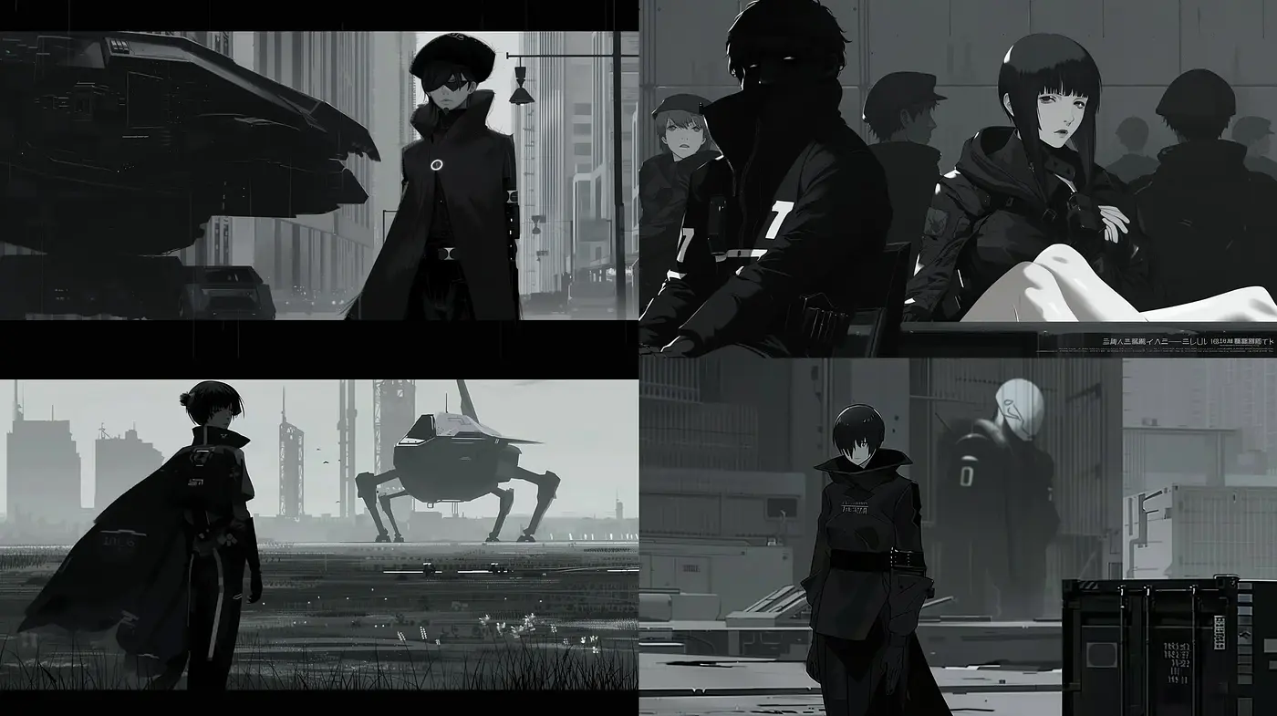 Monochromatic Futuristic Noir - Midjourney sref style