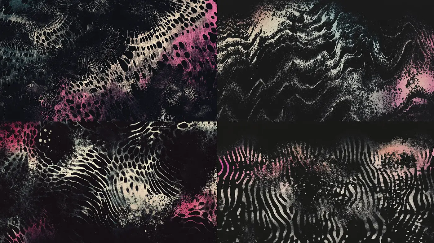 Organic Textural Waves in Monochromatic Transition - Midjourney sref style