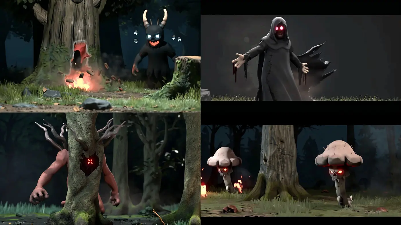Enigmatic Forest Creatures Evoking Dark Fairytale Moods - Midjourney sref style
