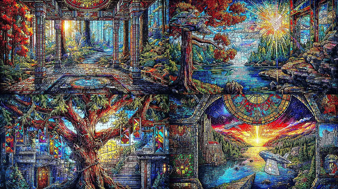 Vibrant and Mystical Landscapes with Whimsical Elements - Midjourney sref style
