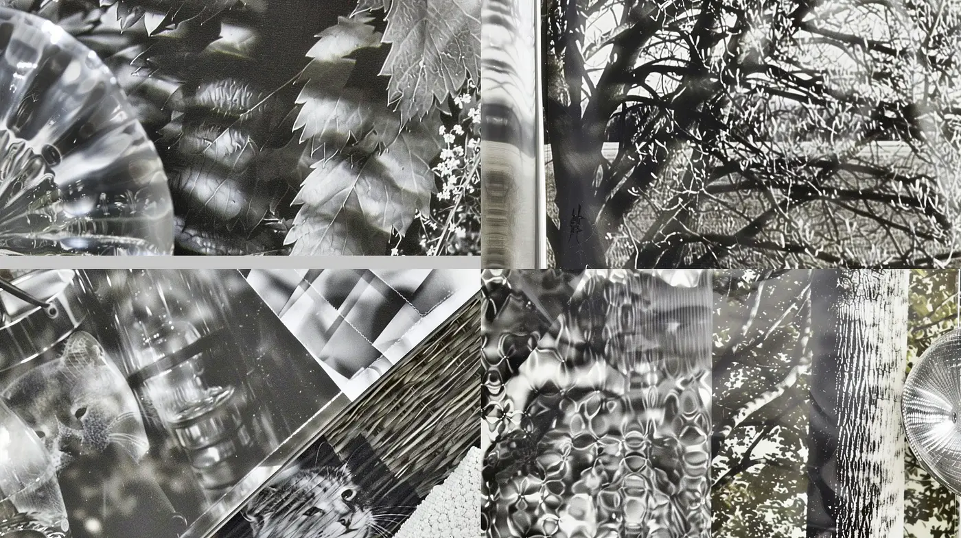 Monochromatic Textural Medley: A Symphony of Shadows and Light - Midjourney sref style