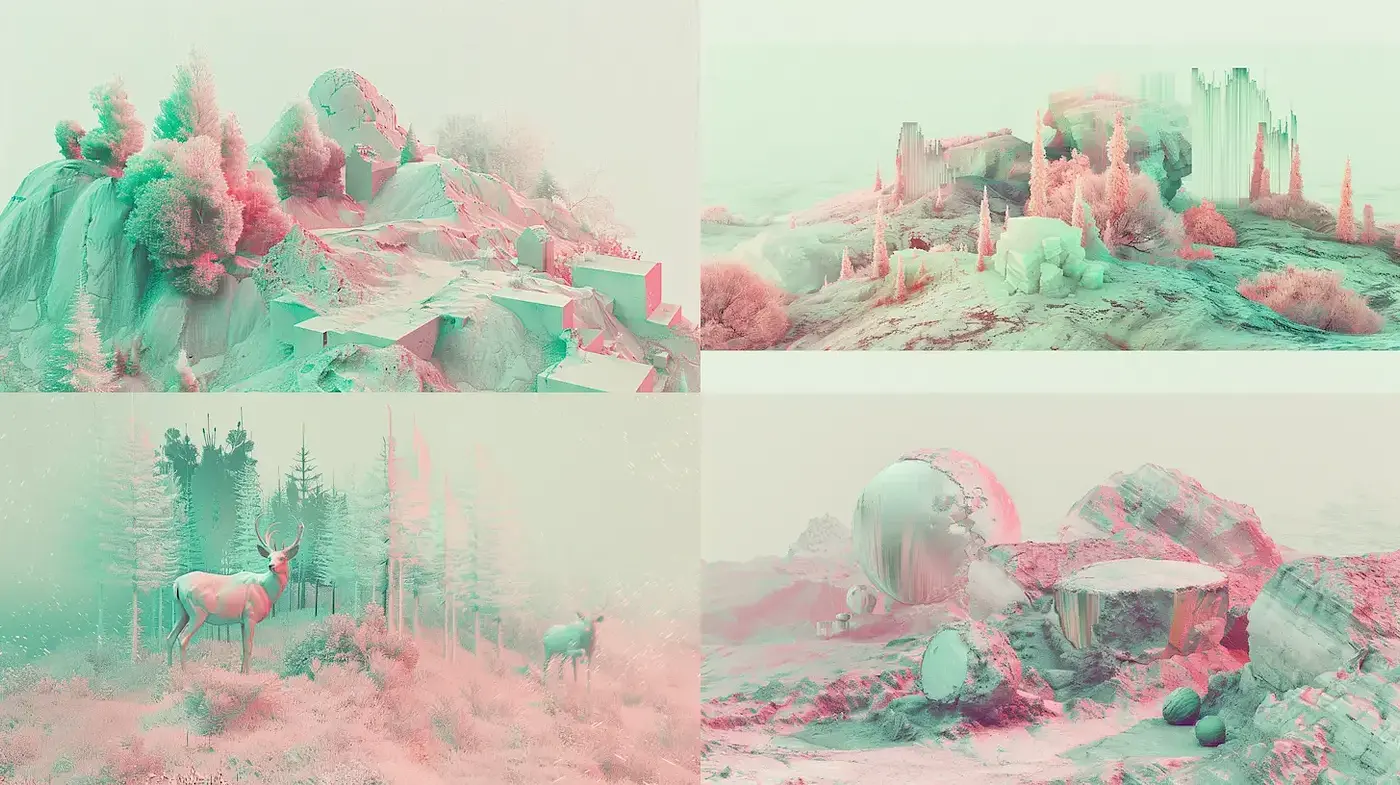 Dreamlike Surreal Landscapes with Pastel Hues and Organic Forms - Midjourney sref style