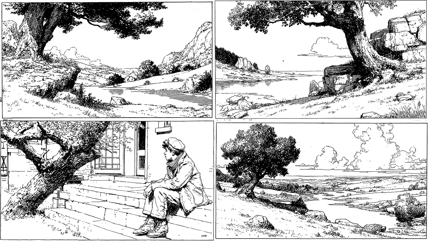 A Tranquil Journey Through Nature in a Detailed Illustrative Style - Midjourney sref style