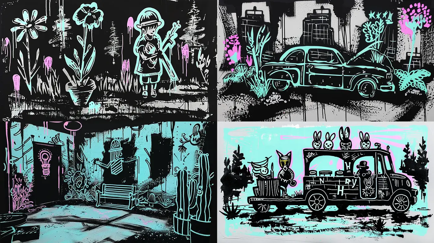 Neon Noir Fusion with Retro Comic Canvas - Midjourney sref style