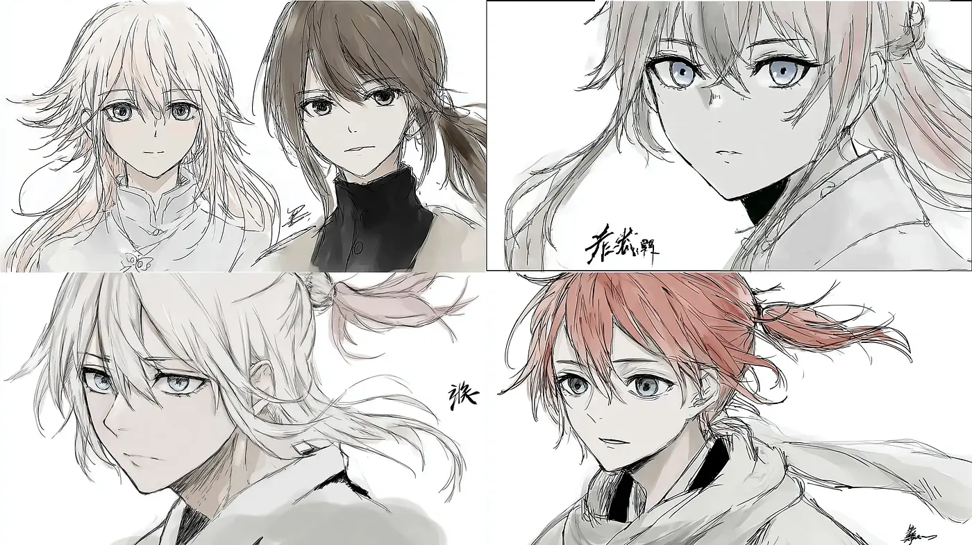 Stylized Illustrations with Elegant Linework and Soft Tones - Midjourney sref style