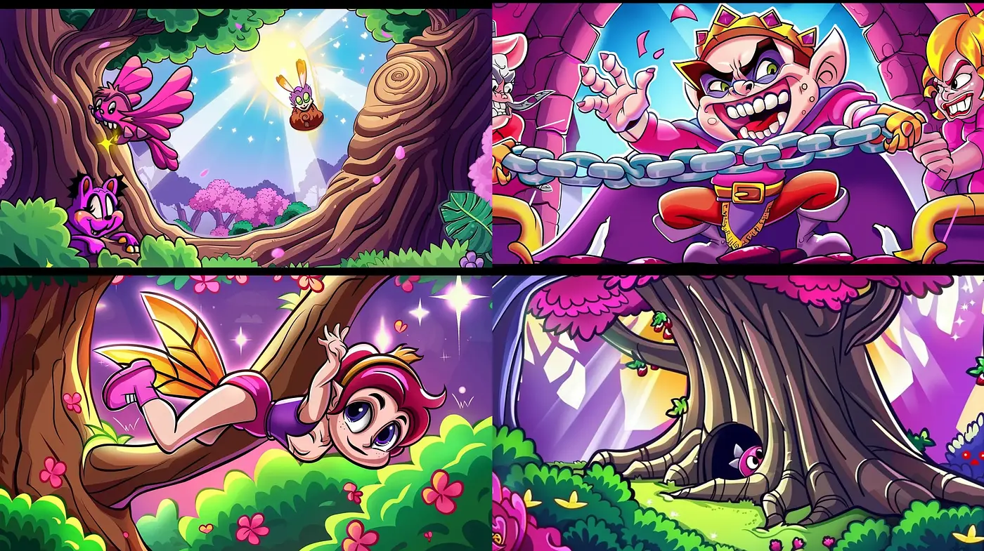 Vibrant Fantasia: A Cartoon Melody of Enchantment and Mischief - Midjourney sref style