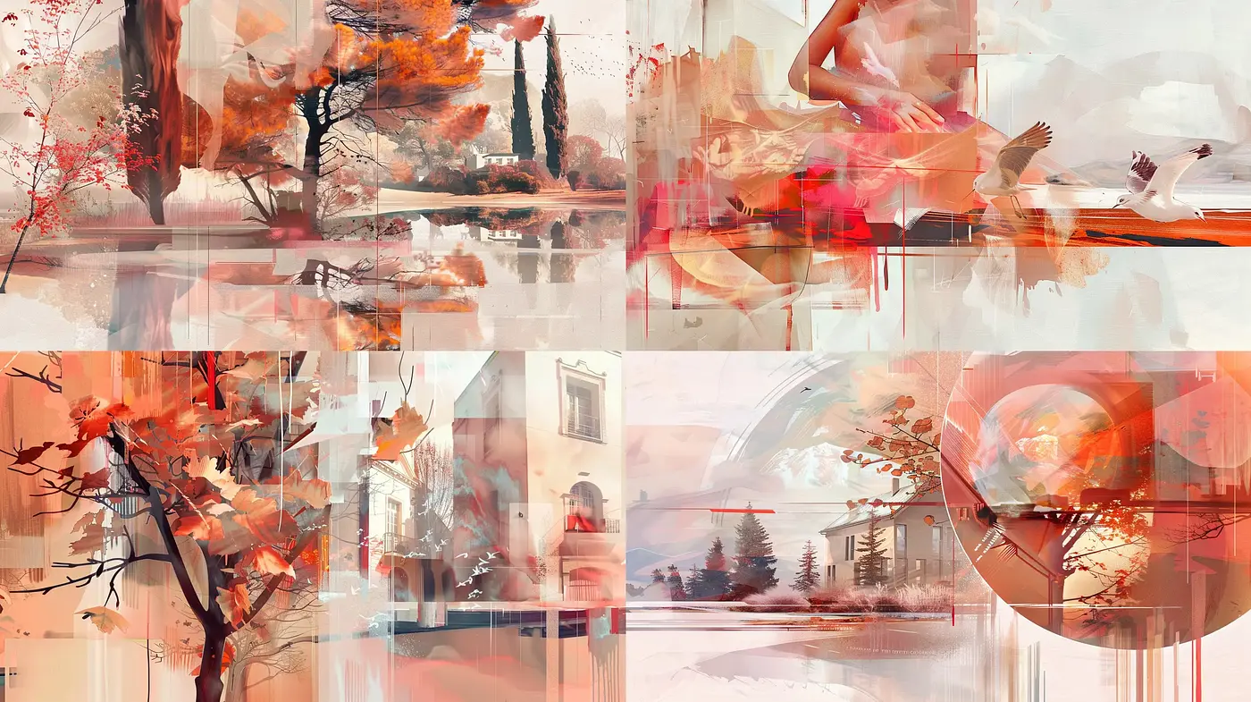 Autumnal Abstraction with Ethereal Blends and Geometric Interruptions - Midjourney sref style