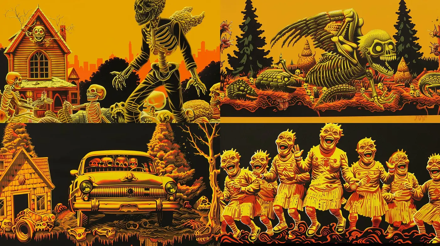 Nocturnal Hues of Eerie Americana: A Vintage Comic Horror Synthesis - Midjourney sref style