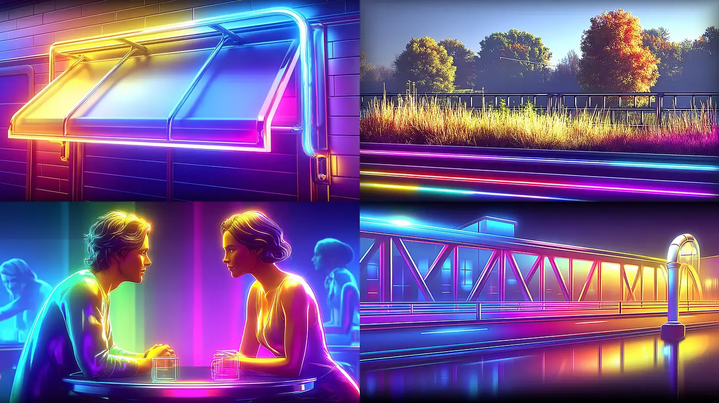 Vibrant Neon Retro Futurism with Emotional Depth and Dynamic Lighting - Midjourney sref style