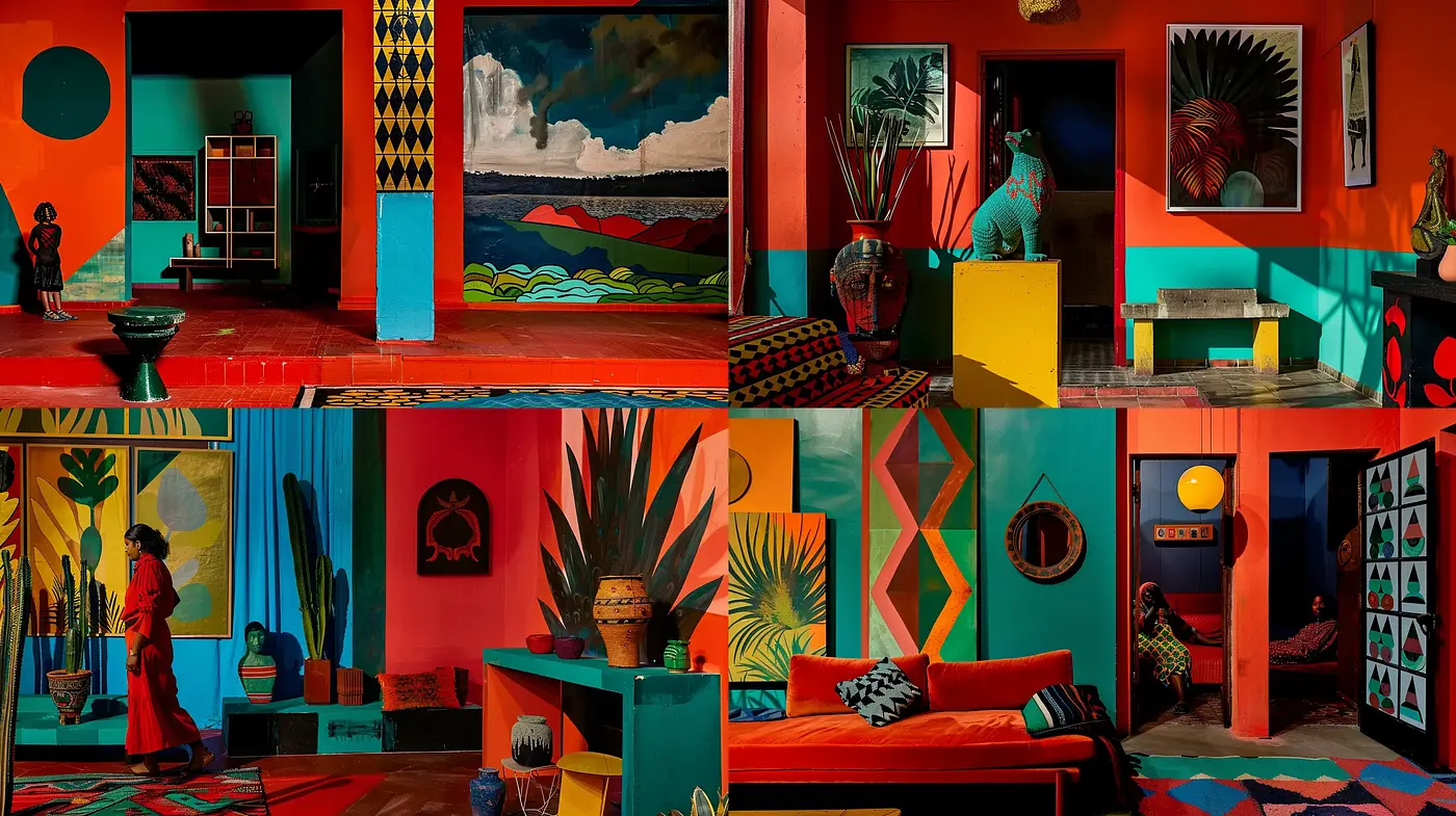 Vibrant Interplay of Geometry and Vivid Hues in Surreal Spaces - Midjourney sref style
