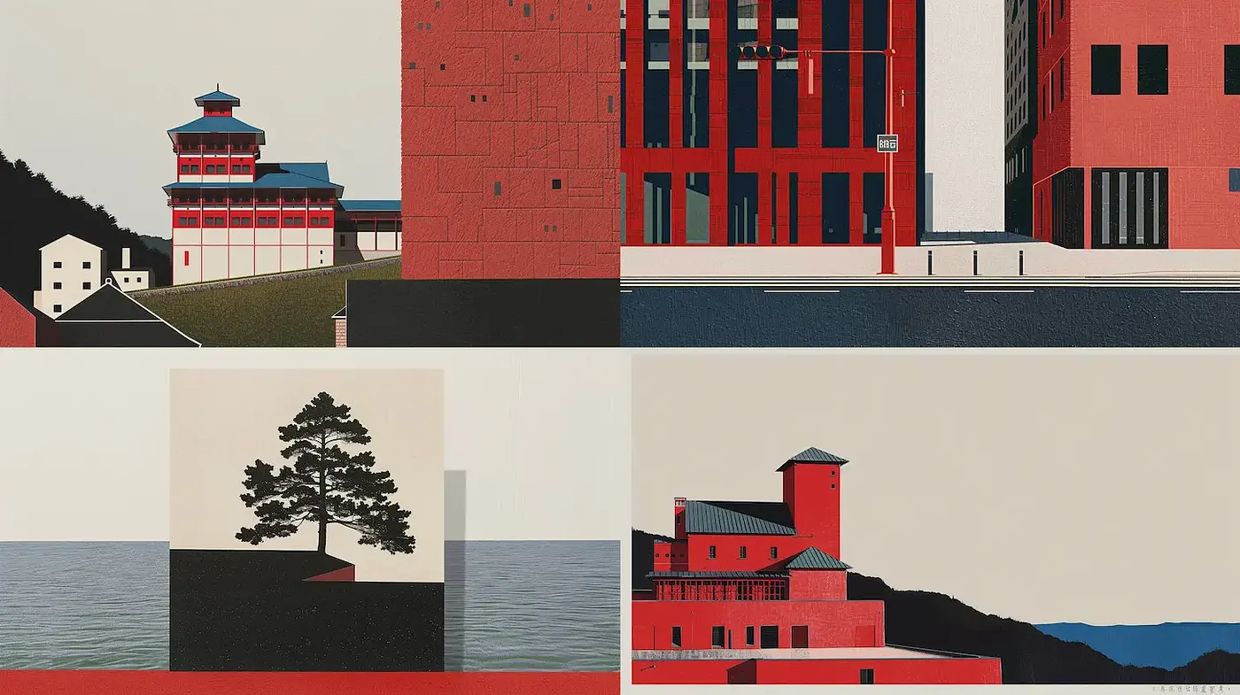 Strikingly Minimalist Architectural Imagery with Bold Geometric Forms - Midjourney sref style