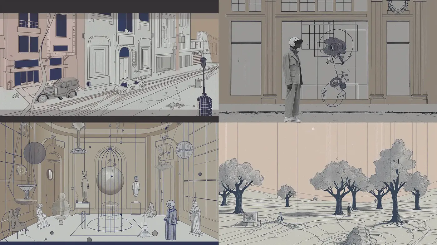 Dusky Hues and Linear Contouring: A Homage to Vintage Storyboards - Midjourney sref style