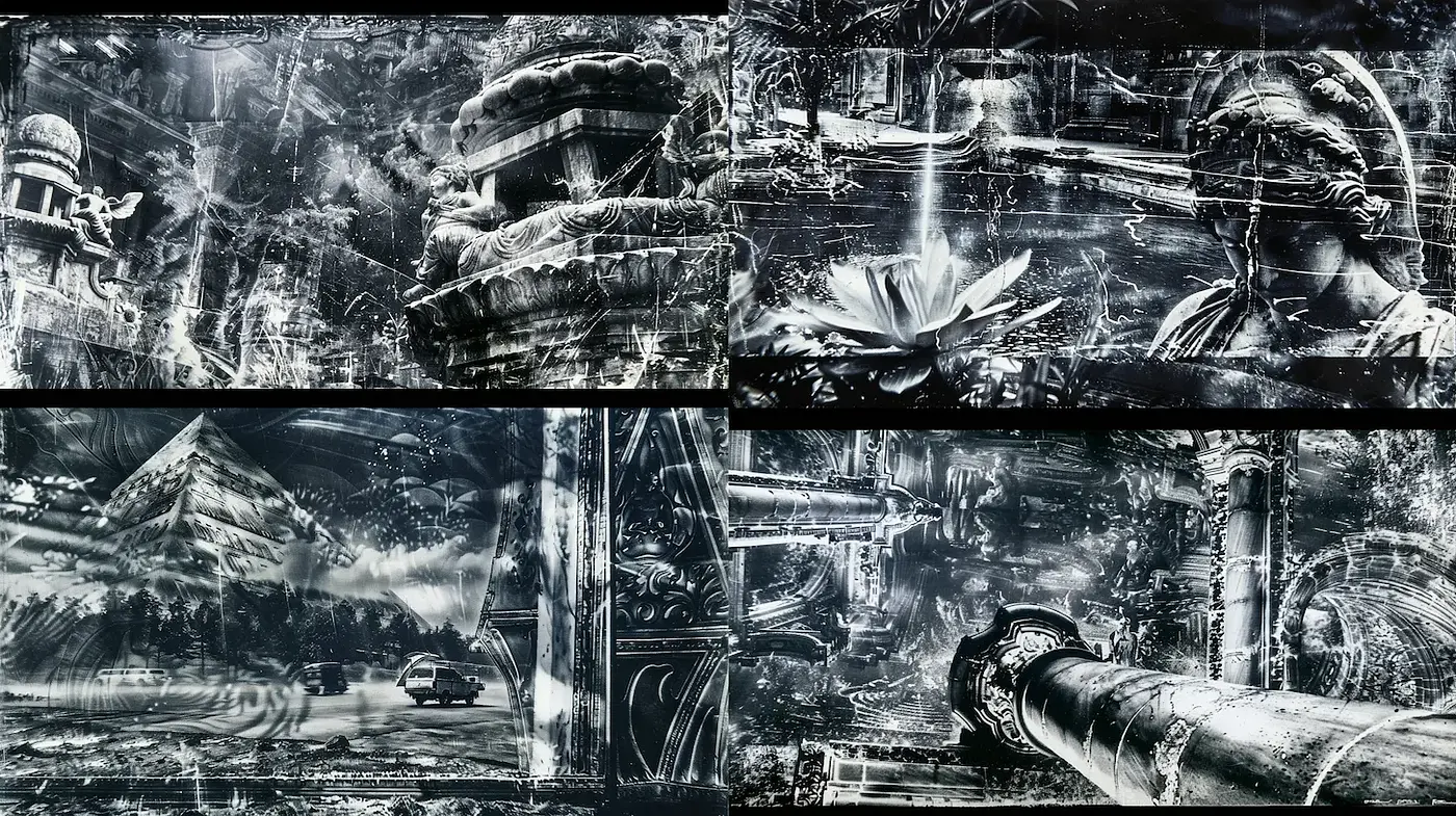 Mysterious and Intricate Visions with a Layered Texture - Midjourney sref style