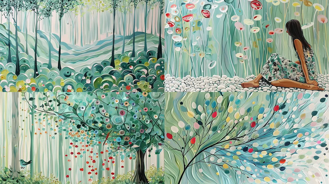 Whimsical Nature Symphony in Pastel Hues - Midjourney sref style