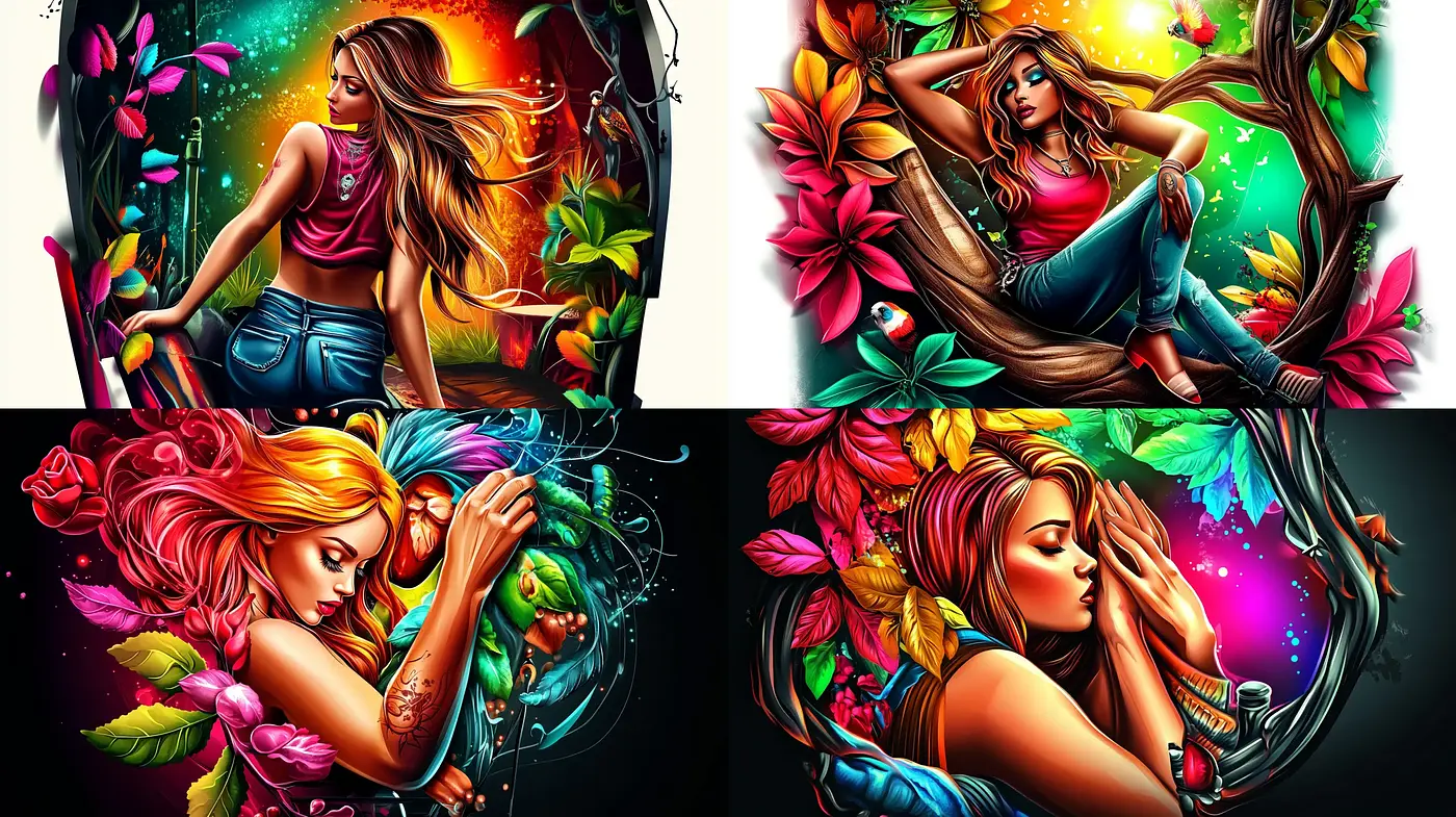 Vibrant Botanical Dreamscape in Hyper-Realistic Digital Illustration - Midjourney sref style