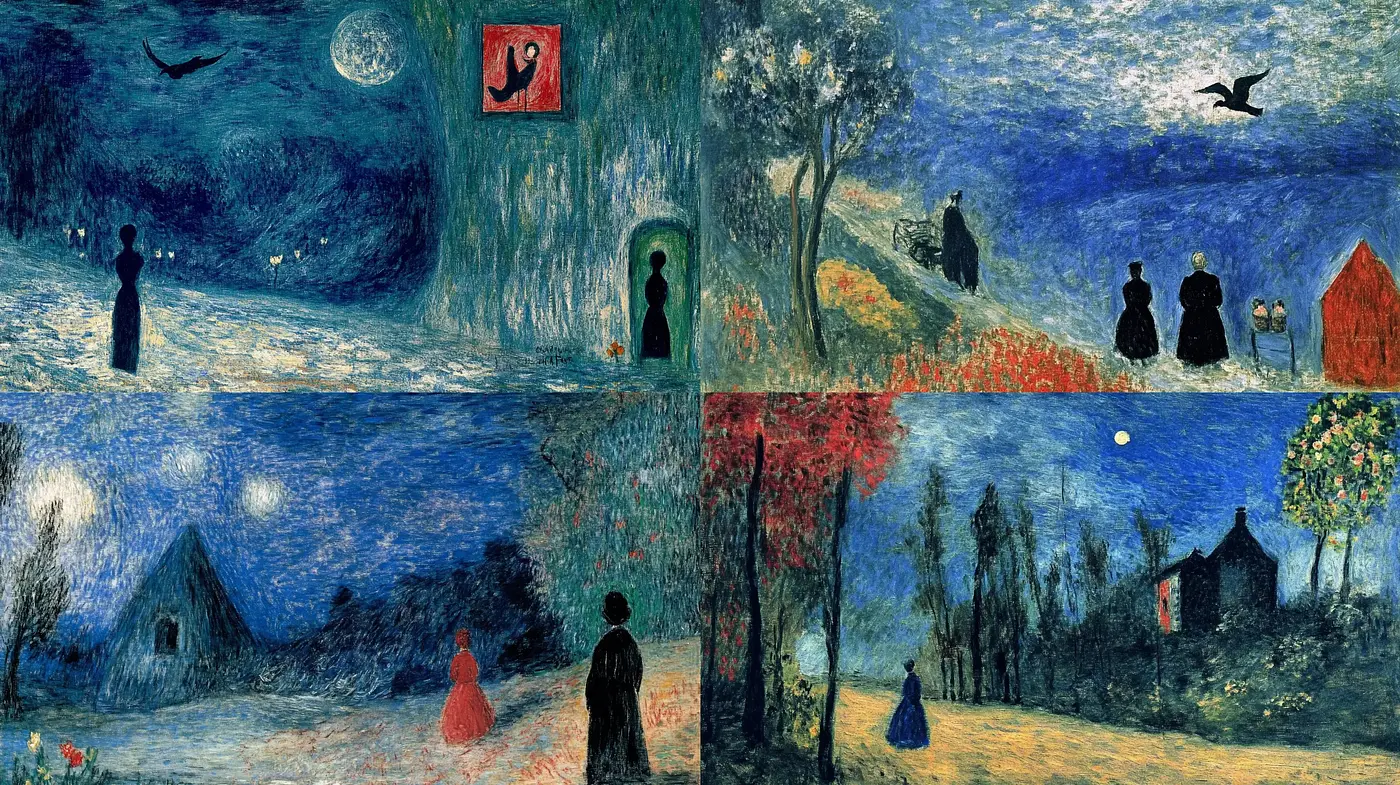 Ethereal Nightscapes with Expressionist Brushstrokes - Midjourney sref style