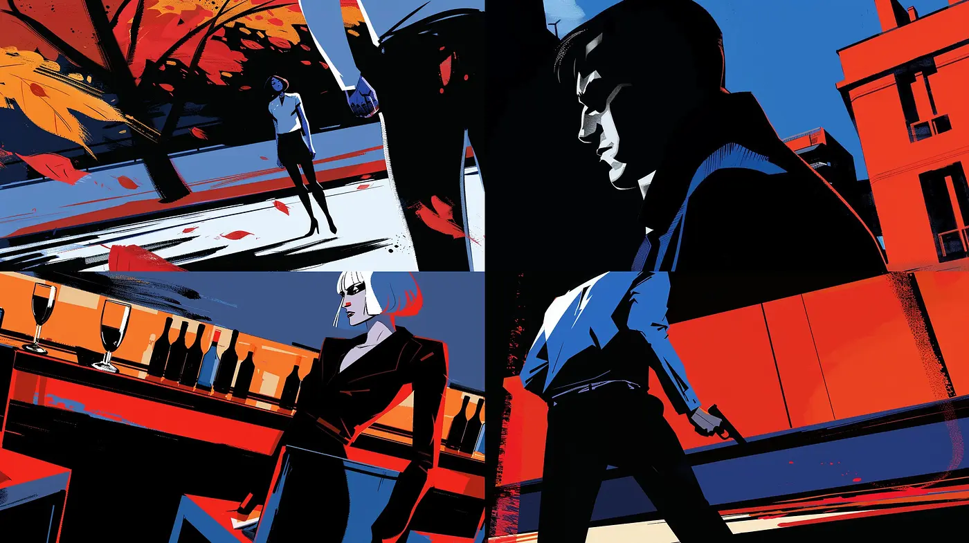 Stylized Graphic Illustration with Bold Contrasts and Cinematic Overtones - Midjourney sref style