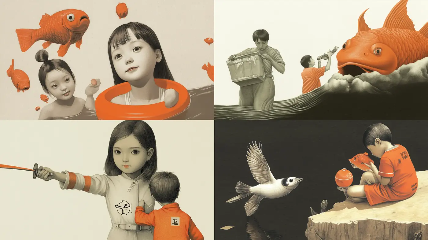 Consistent Sepia-Toned Whimsical Illustration Series - Midjourney sref style