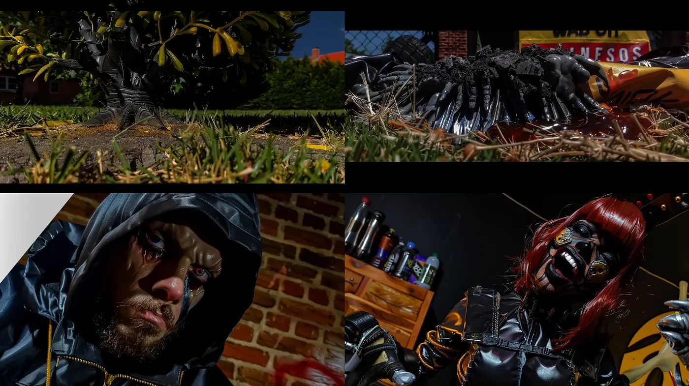 Darkly Vivid Textural Contrast: A Fusion of Hyper-realism and Surrealist Fantasy - Midjourney sref style