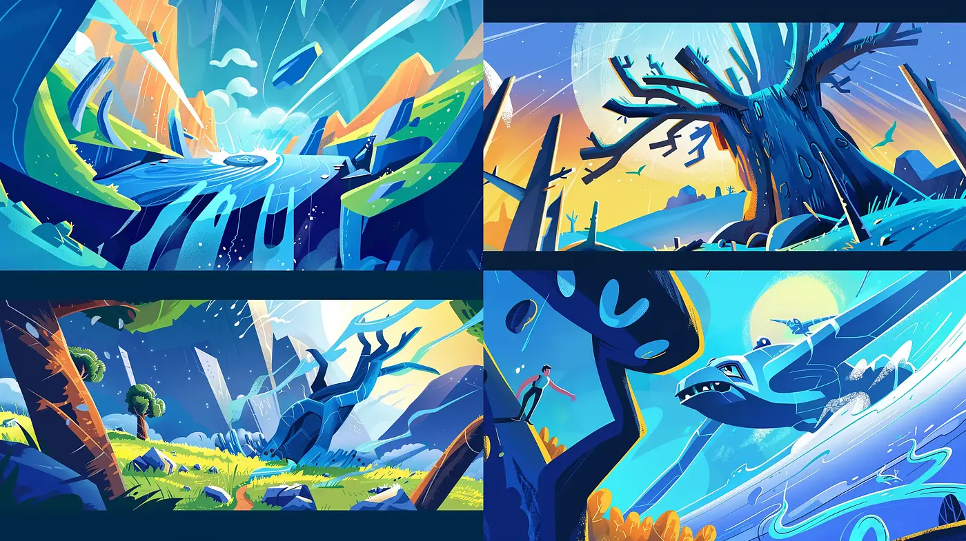 Vibrant Stylized Nature Scenes: A Fusion of Dynamic Forms and Vivid Imagery - Midjourney sref style