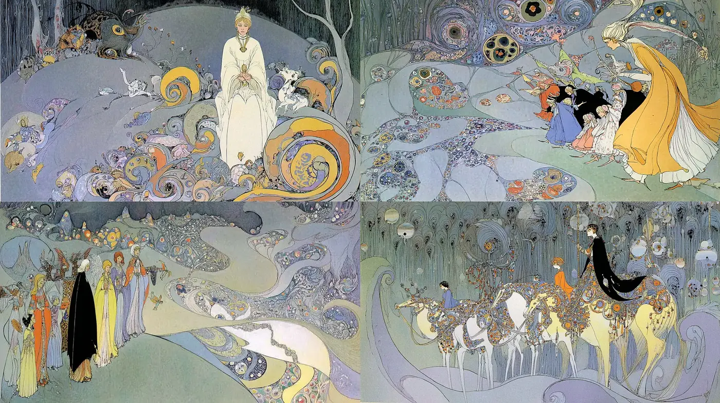 Dreamlike Fantasies with Intricate Details and Soft Color Tones - Midjourney sref style