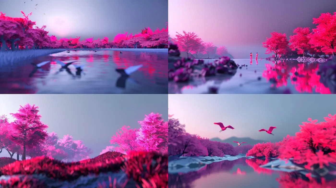 Dreamlike Magenta Euphoria: Harmonious Blush of Surreal Landscapes - Midjourney sref style