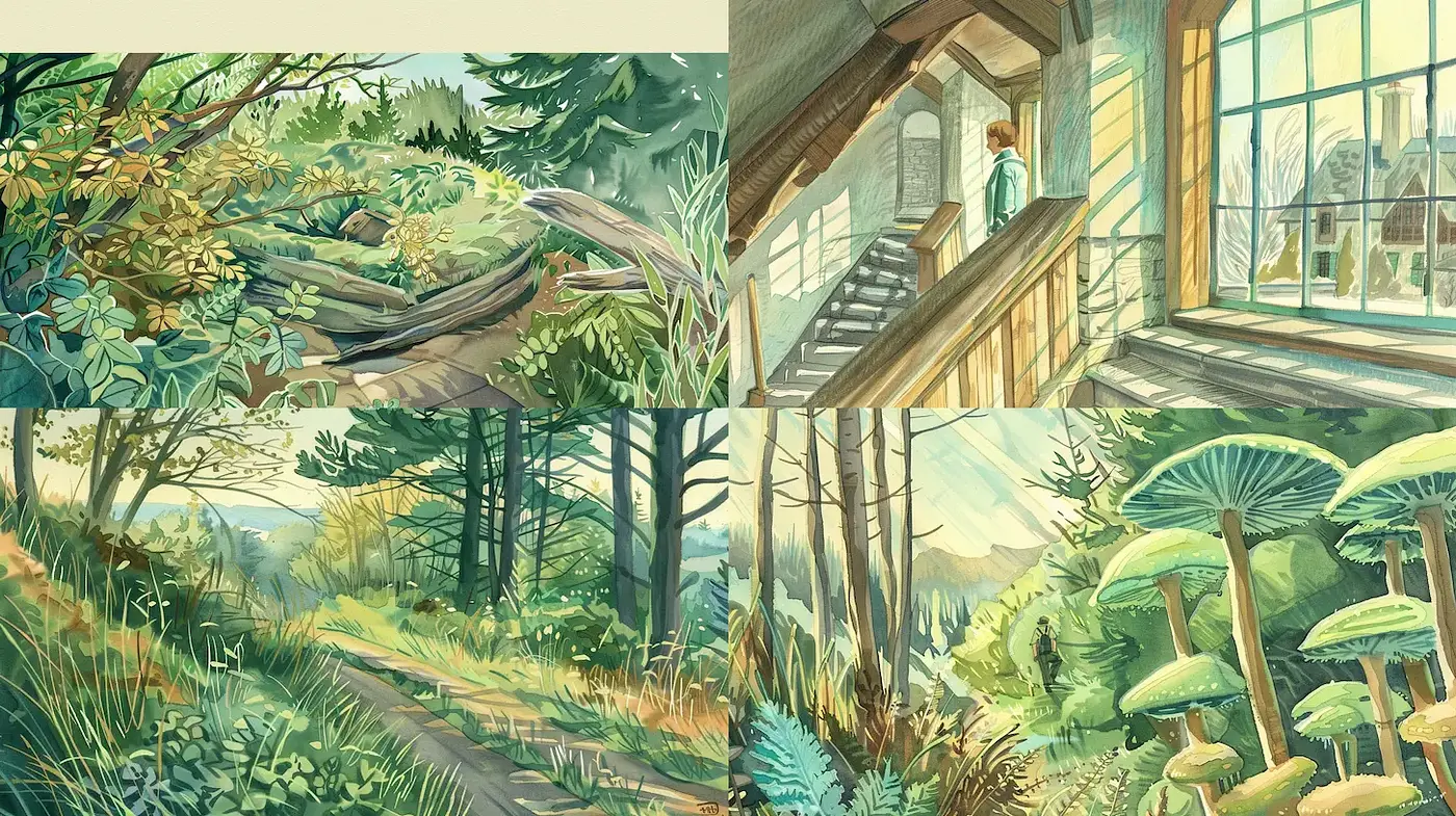 Whimsical Illustrative Nature Scenes with a Touch of Enchantment - Midjourney sref style