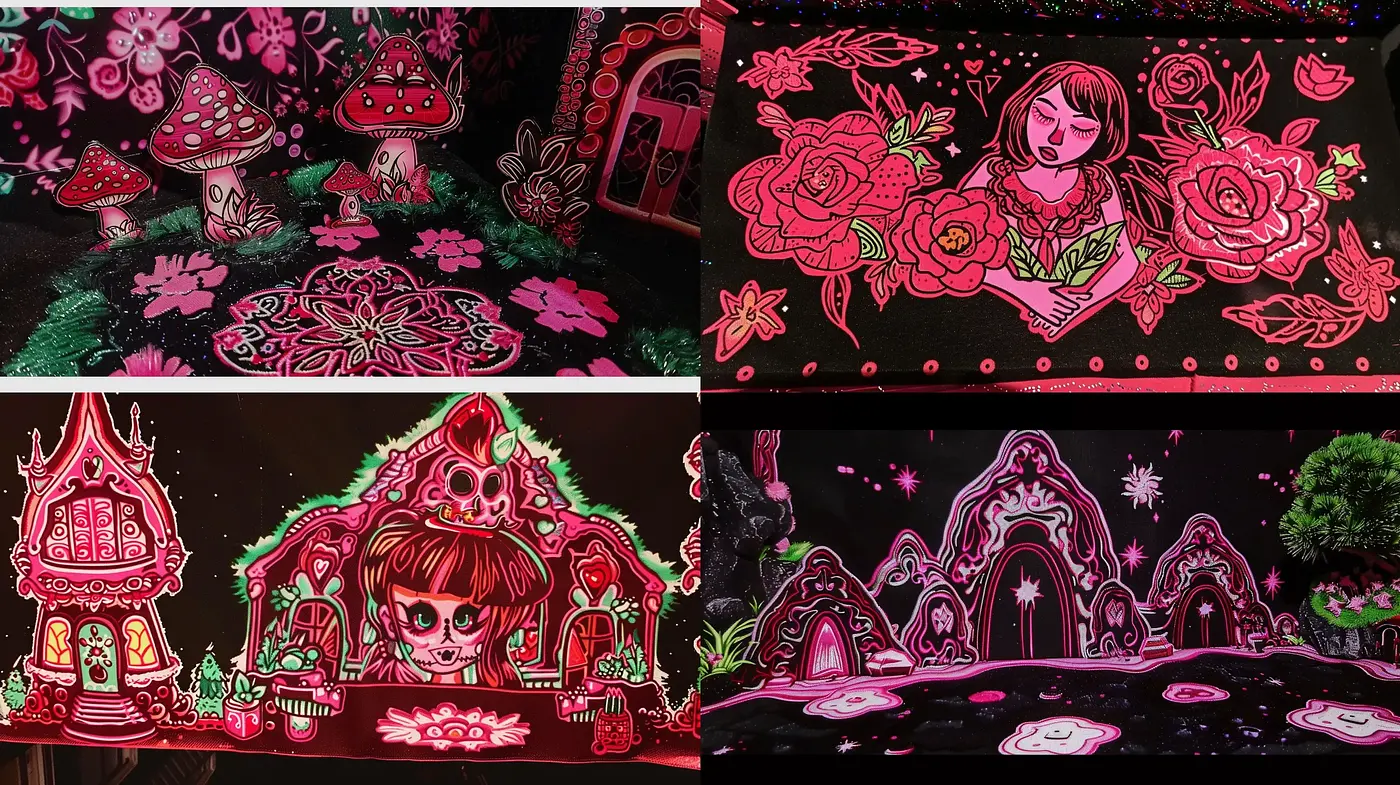Enigmatic Neon Fairytale Dreamscape - Midjourney sref style